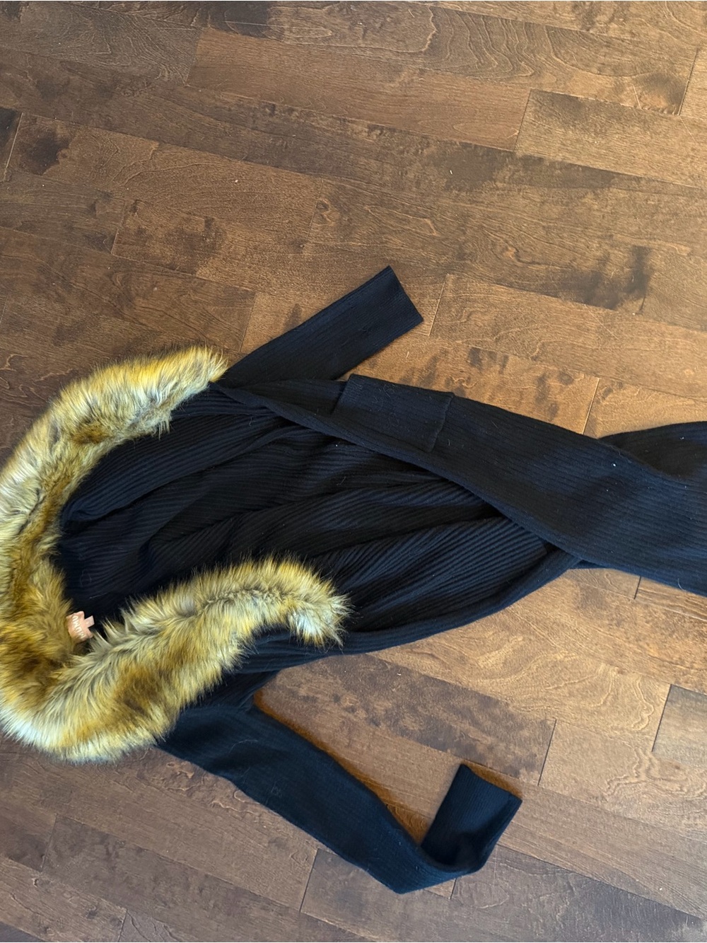 Show Me Your MuMu Black Ribbed Sweater with Faux Fur Trim